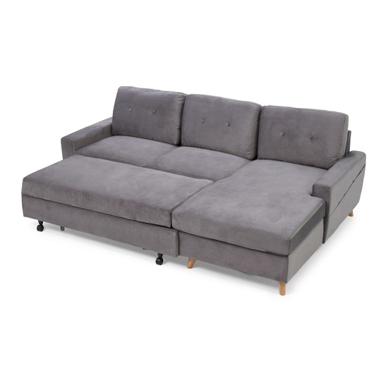 Coreen Velvet Right Hand Facing Chaise Sofa Bed In Grey_4